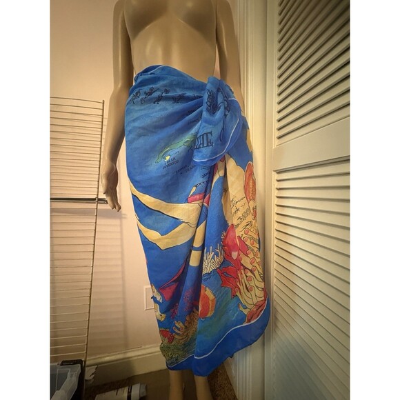 RIMA CARIBBEAN Scarf 100% Terivoile  44" X  71" Blue Tropical Unisex - Picture 5 of 8